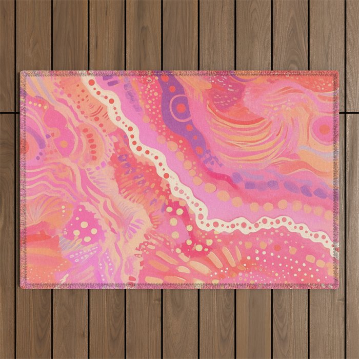 Vibrant Abstract Coral Swirl Pattern with Pink and Peach Accents Outdoor Rug Gallery Image 1