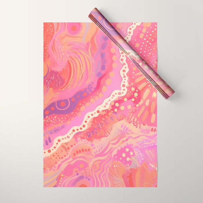 Vibrant Abstract Coral Swirl Pattern with Pink and Peach Accents Wrapping Paper Gallery Image 1