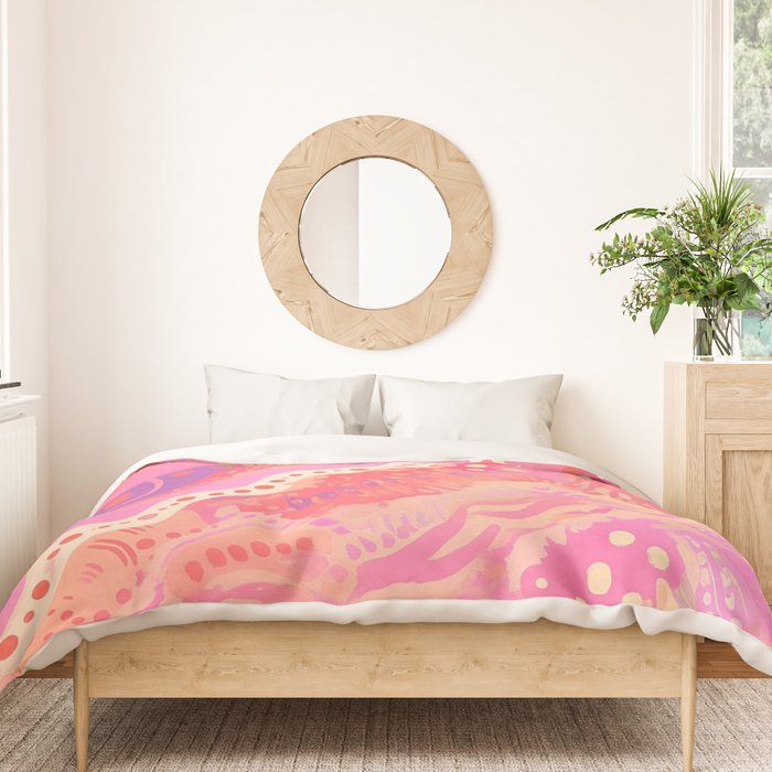 Vibrant Abstract Coral Swirl Pattern with Pink and Peach Accents Duvet Cover Gallery Image 3