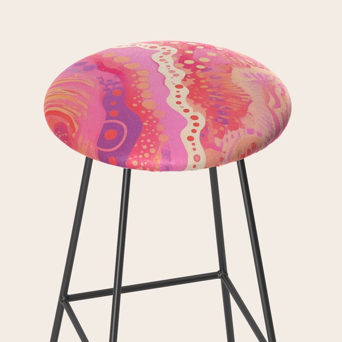 Vibrant Abstract Coral Swirl Pattern with Pink and Peach Accents Stool Gallery Image 2