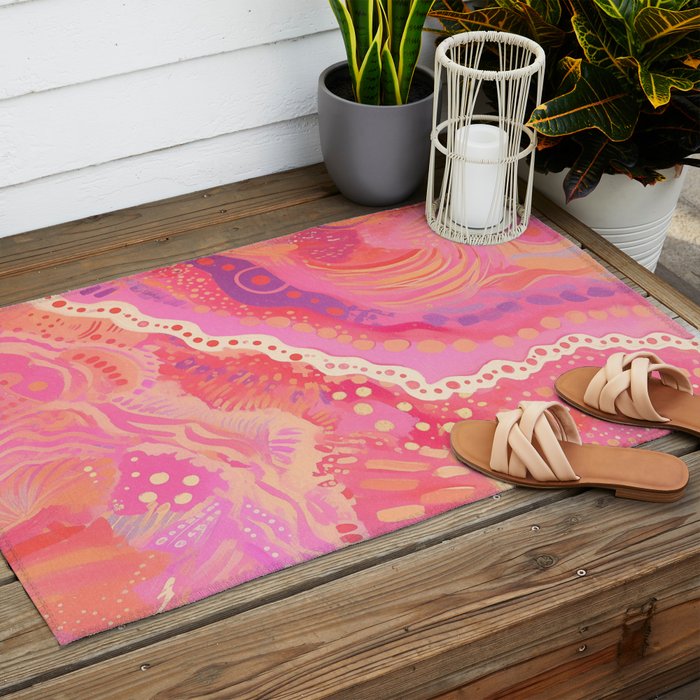 Vibrant Abstract Coral Swirl Pattern with Pink and Peach Accents Outdoor Rug Gallery Image 2