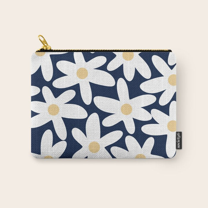 Daisy Time Floral Pattern Navy Blue White Yellow-Beige  Carry All Pouch Gallery Image 1