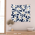 Daisy Time Floral Pattern Navy Blue White Yellow-Beige  Wall Tapestry Gallery Image 2