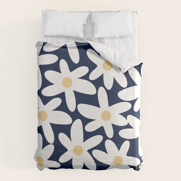 Daisy Time Floral Pattern Navy Blue White Yellow-Beige  Duvet Cover Gallery Image 1