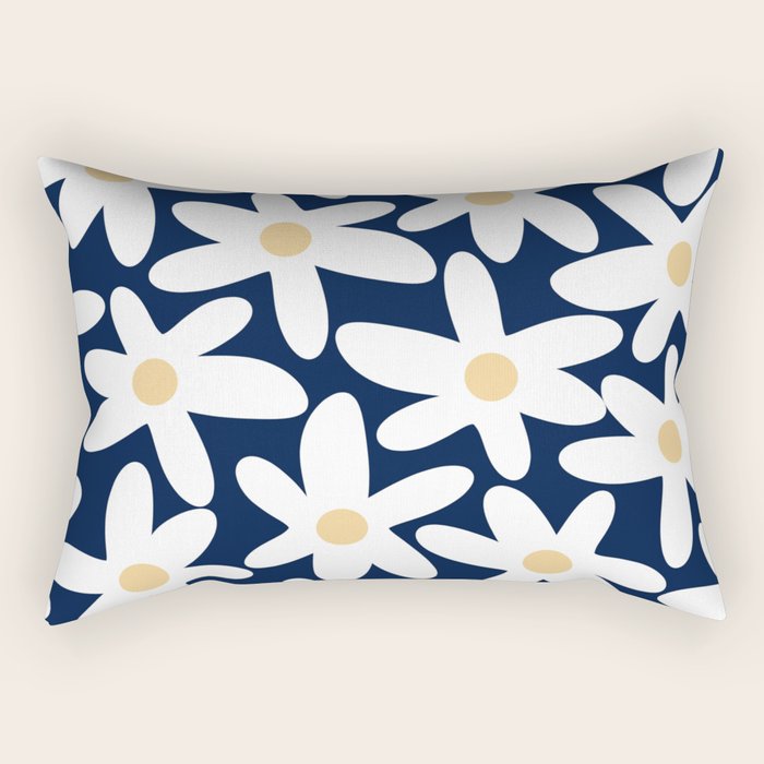 Daisy Time Floral Pattern Navy Blue White Yellow-Beige  Rectangular Pillow Gallery Image 1