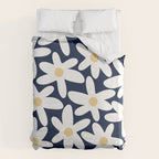 Daisy Time Floral Pattern Navy Blue White Yellow-Beige  Duvet Cover Gallery Image 6
