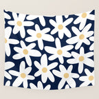 Daisy Time Floral Pattern Navy Blue White Yellow-Beige  Wall Tapestry Gallery Image 4