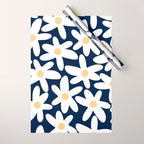 Daisy Time Floral Pattern Navy Blue White Yellow-Beige  Wrapping Paper Gallery Image 1