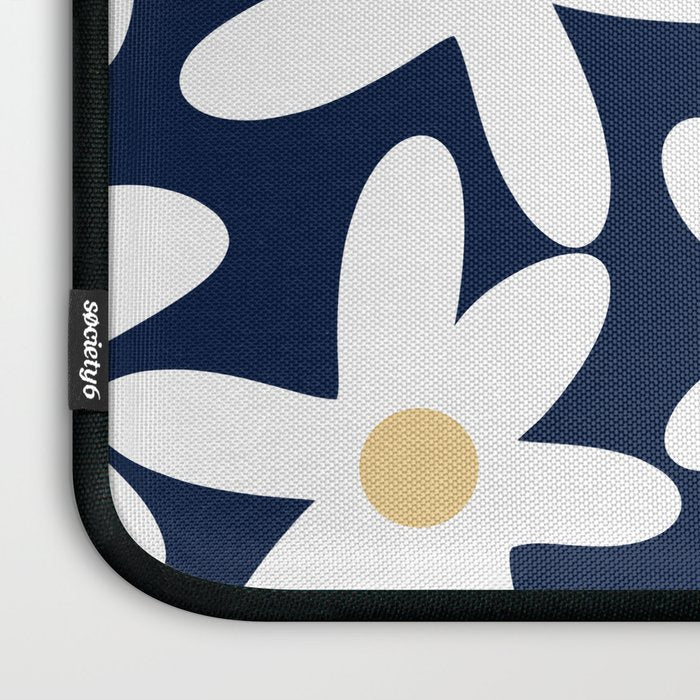 Daisy Time Floral Pattern Navy Blue White Yellow-Beige  Laptop Sleeve Gallery Image 3