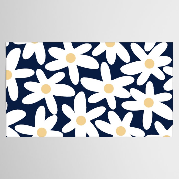 Daisy Time Floral Pattern Navy Blue White Yellow-Beige  Tablecloth Gallery Image 2