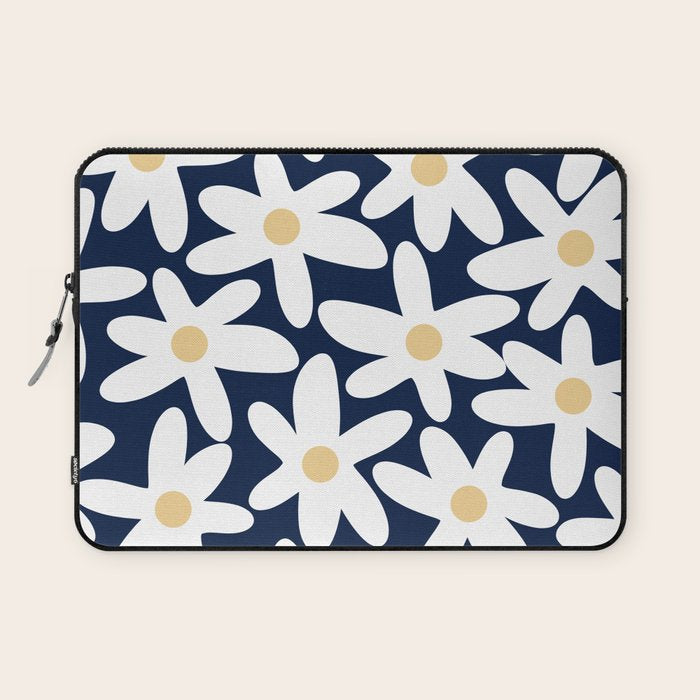 Daisy Time Floral Pattern Navy Blue White Yellow-Beige  Laptop Sleeve Gallery Image 1