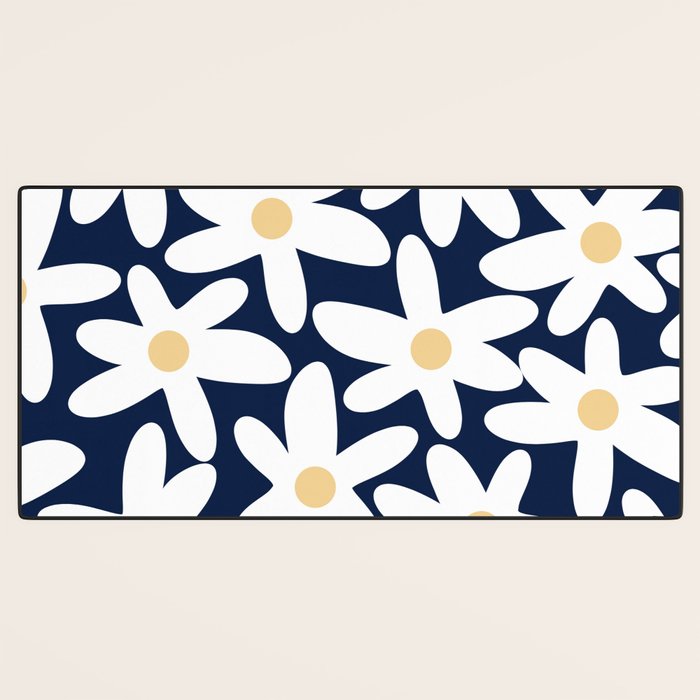 Daisy Time Floral Pattern Navy Blue White Yellow-Beige  Desk Mat Gallery Image 3