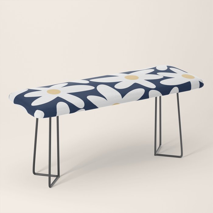 Daisy Time Floral Pattern Navy Blue White Yellow-Beige  Bench Gallery Image 1
