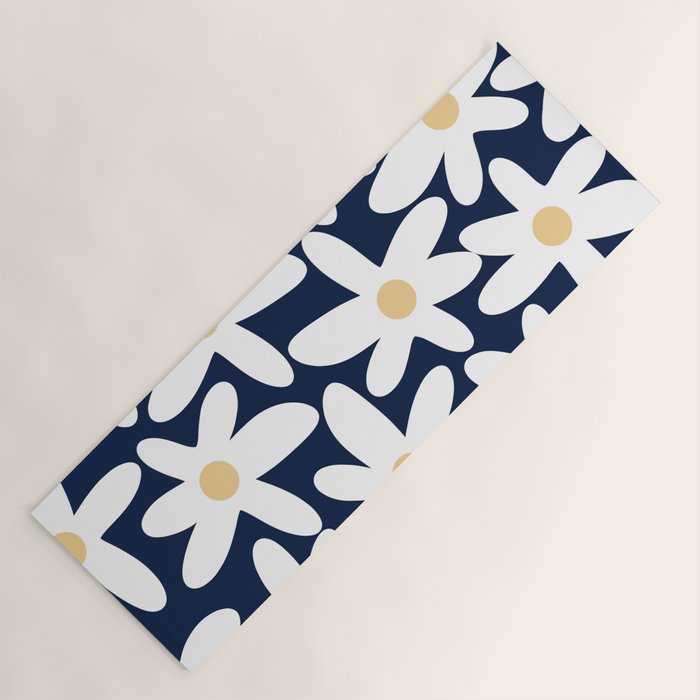 Daisy Time Floral Pattern Navy Blue White Yellow-Beige  Yoga Mat Gallery Image 1