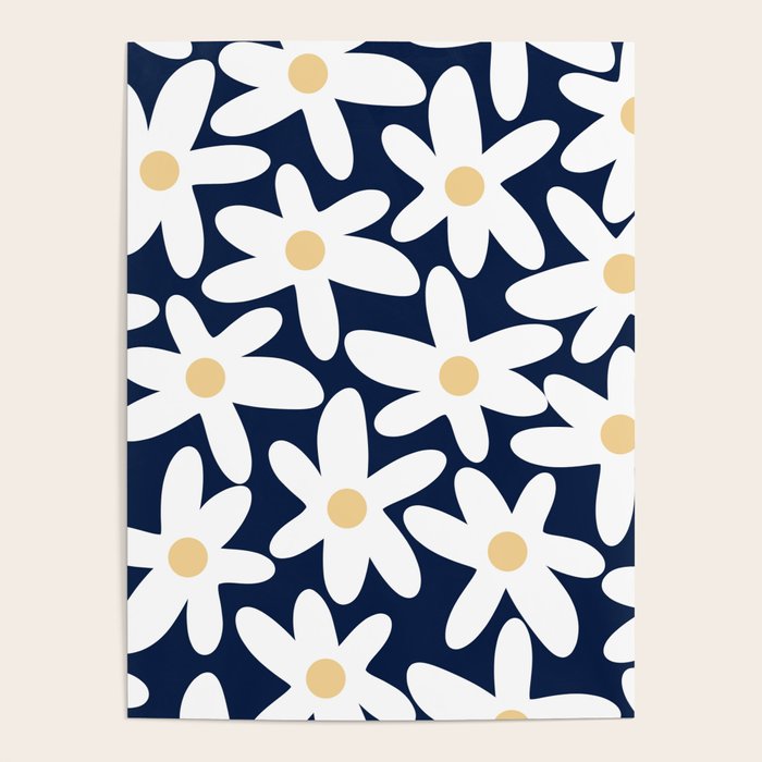 Daisy Time Floral Pattern Navy Blue White Yellow-Beige  Poster Gallery Image 1