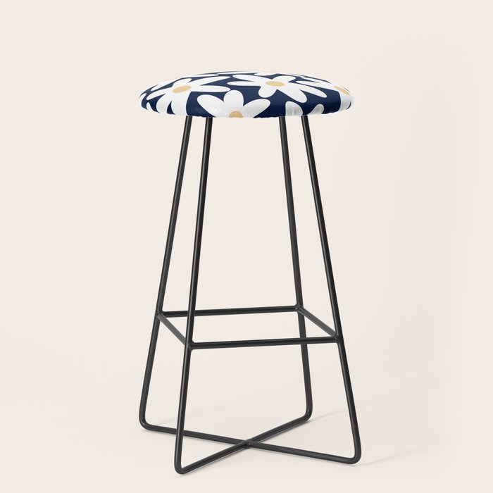 Daisy Time Floral Pattern Navy Blue White Yellow-Beige  Stool Gallery Image 1