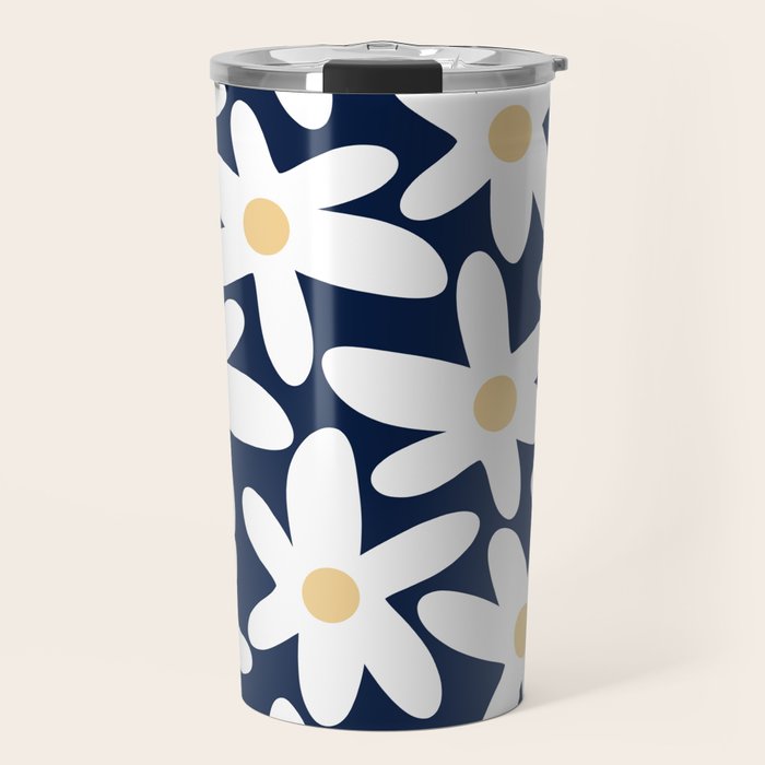 Daisy Time Floral Pattern Navy Blue White Yellow-Beige  Travel Mug Gallery Image 1