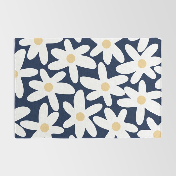 Daisy Time Floral Pattern Navy Blue White Yellow-Beige  Rug Gallery Image 2