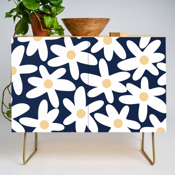 Daisy Time Floral Pattern Navy Blue White Yellow-Beige  Credenza Gallery Image 1