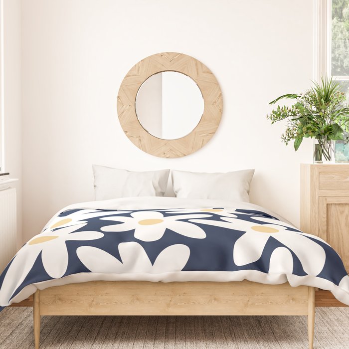 Daisy Time Floral Pattern Navy Blue White Yellow-Beige  Duvet Cover Gallery Image 3