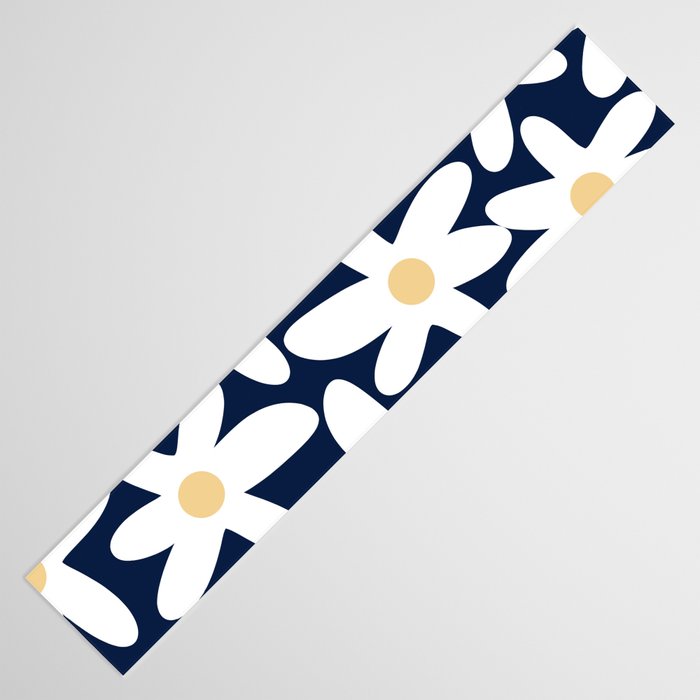 Daisy Time Floral Pattern Navy Blue White Yellow-Beige  Table Runner Gallery Image 3