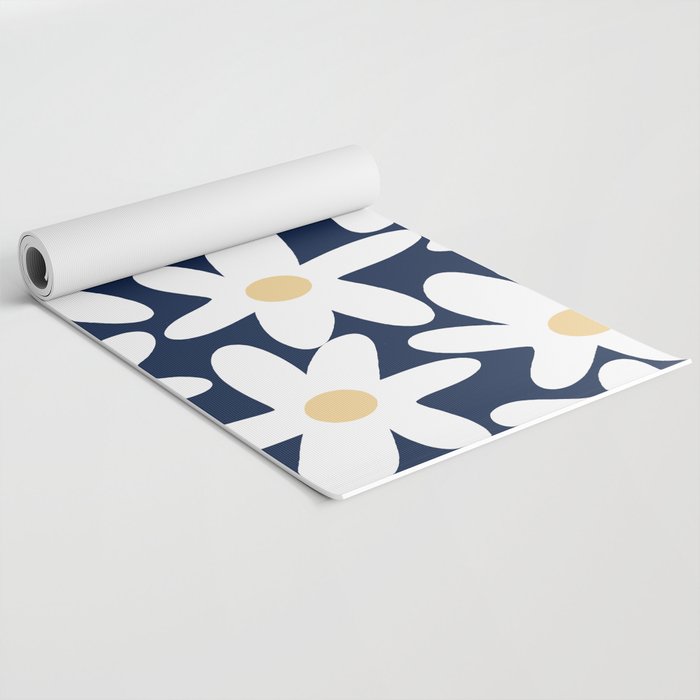 Daisy Time Floral Pattern Navy Blue White Yellow-Beige  Yoga Mat Gallery Image 2