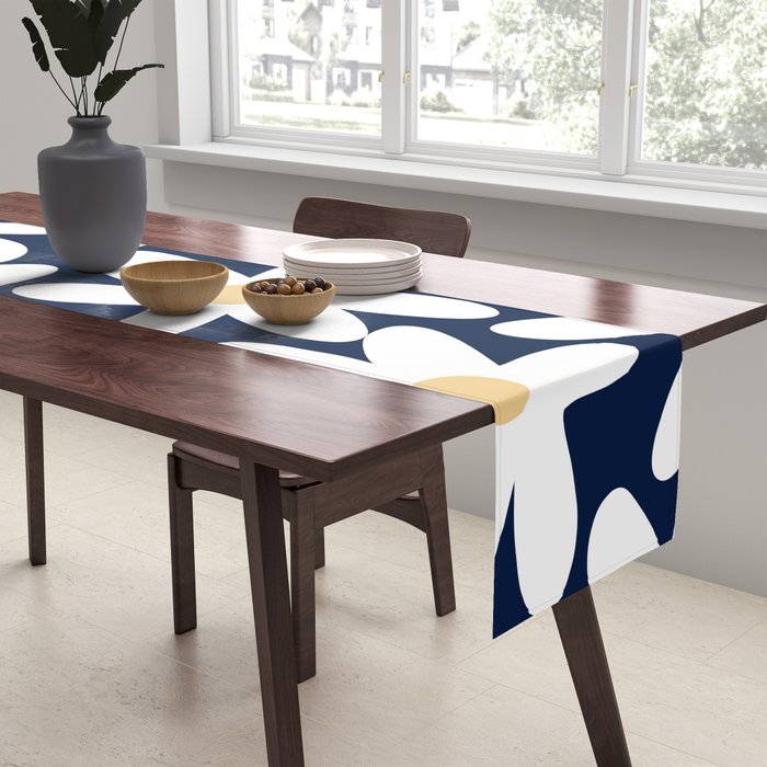 Daisy Time Floral Pattern Navy Blue White Yellow-Beige  Table Runner Gallery Image 2