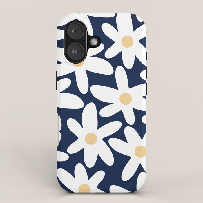 Daisy Time Floral Pattern Navy Blue White Yellow-Beige  iPhone Case Gallery Image 1