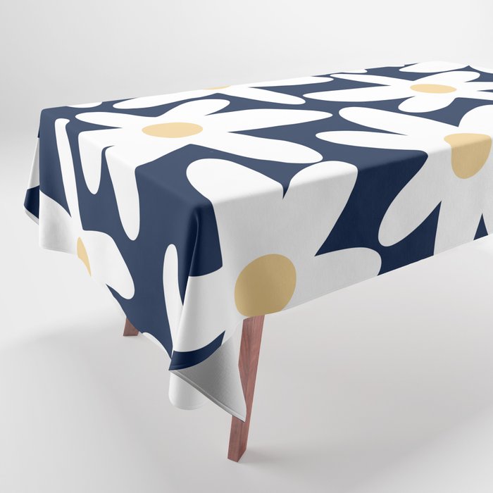 Daisy Time Floral Pattern Navy Blue White Yellow-Beige  Tablecloth Gallery Image 1