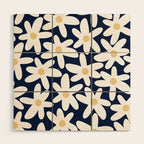 Daisy Time Floral Pattern Navy Blue White Yellow-Beige  Wood Wall Art Gallery Image 1