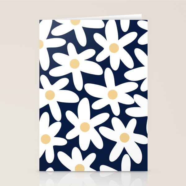 Daisy Time Floral Pattern Navy Blue White Yellow-Beige  Stationery Card Gallery Image 2