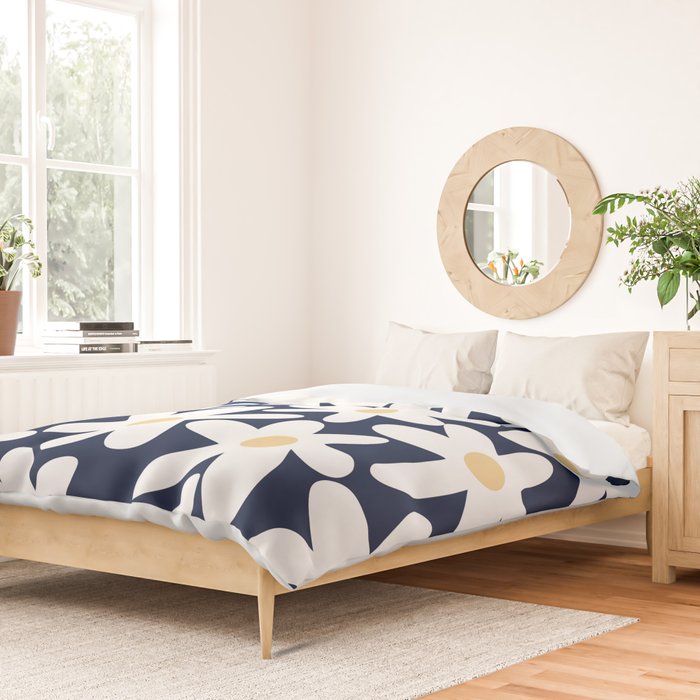Daisy Time Floral Pattern Navy Blue White Yellow-Beige  Duvet Cover Gallery Image 2