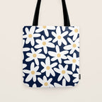 Daisy Time Floral Pattern Navy Blue White Yellow-Beige  Tote Bag Gallery Image 1