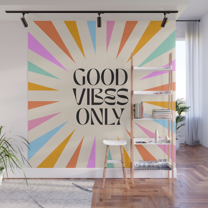Good Vibes Only - Retro colourful Sunburst  Wall Mural Gallery Image 1