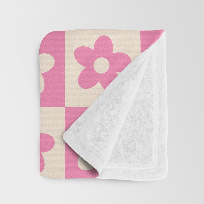 90s checkers flowers cream and pink Throw Blanket Gallery Image 3