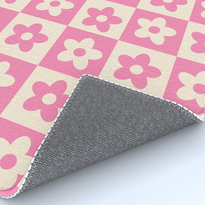 90s checkers flowers cream and pink Rug Gallery Image 4