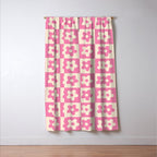 90s checkers flowers cream and pink Window Curtain Gallery Image 3