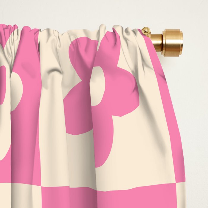 90s checkers flowers cream and pink Window Curtain Gallery Image 2