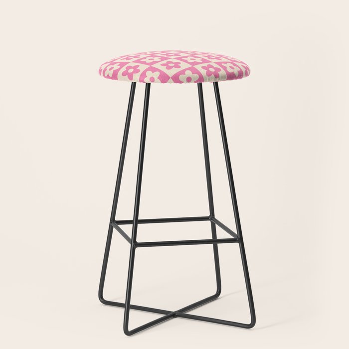 90s checkers flowers cream and pink Stool Gallery Image 1