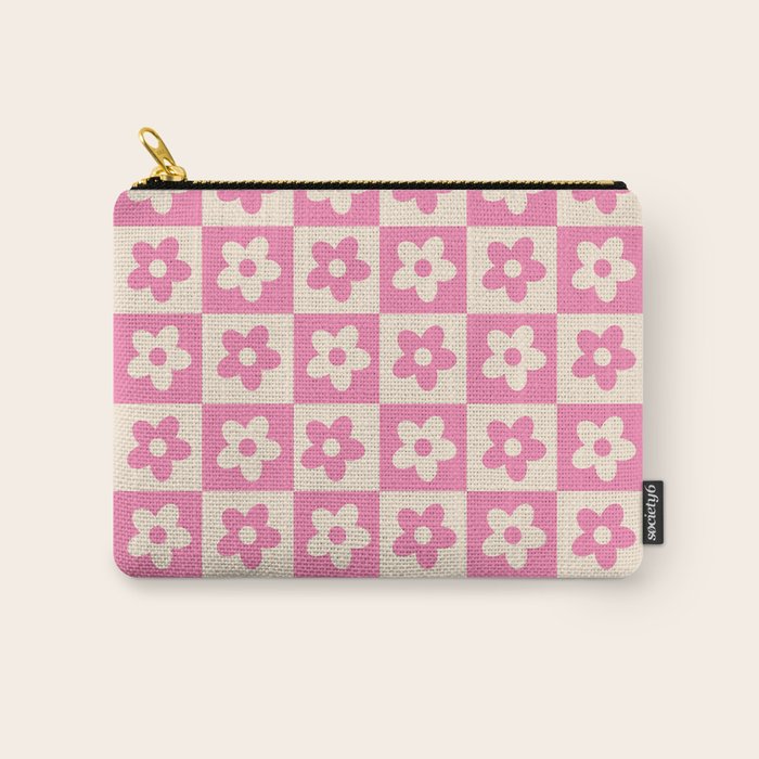 90s checkers flowers cream and pink Carry All Pouch Gallery Image 1