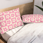 90s checkers flowers cream and pink Pillow Sham Gallery Image 2