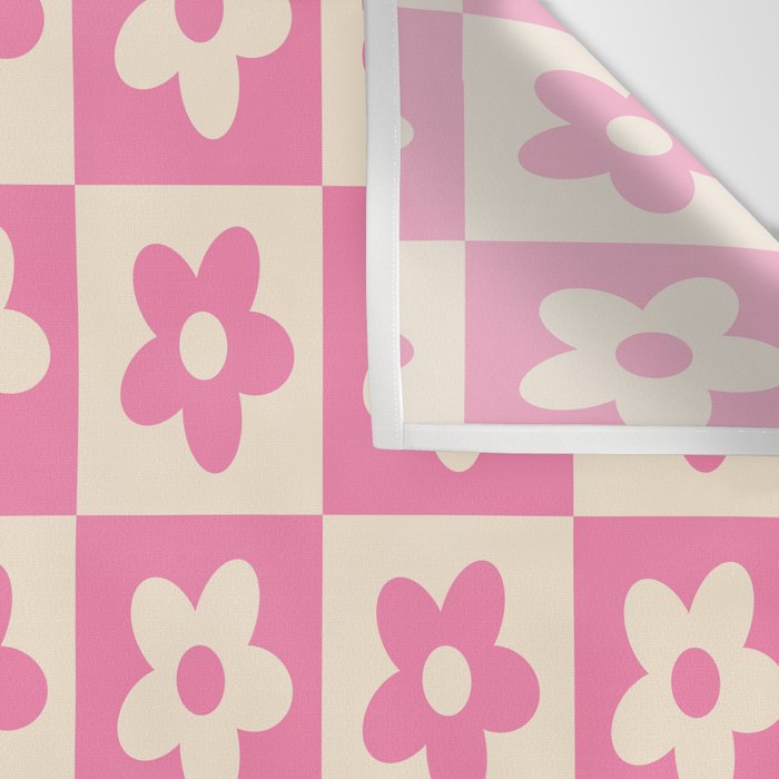 90s checkers flowers cream and pink Wall Tapestry Gallery Image 3