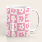 90s checkers flowers cream and pink Coffee Mug Gallery Image 1
