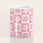 90s checkers flowers cream and pink Coffee Mug Gallery Image 4