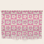 90s checkers flowers cream and pink Wall Hanging Gallery Image 1