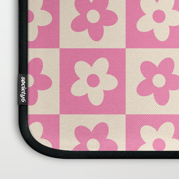 90s checkers flowers cream and pink Laptop Sleeve Gallery Image 3