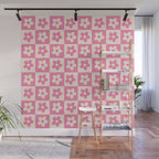 90s checkers flowers cream and pink Wall Mural Gallery Image 1