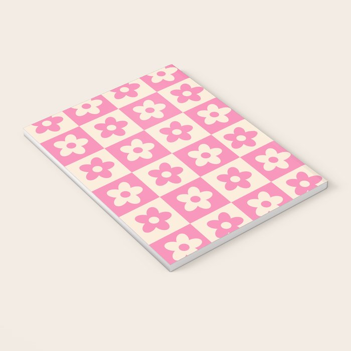 90s checkers flowers cream and pink Notebook Gallery Image 3