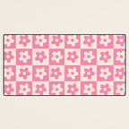 90s checkers flowers cream and pink Desk Mat Gallery Image 3