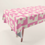 90s checkers flowers cream and pink Tablecloth Gallery Image 1